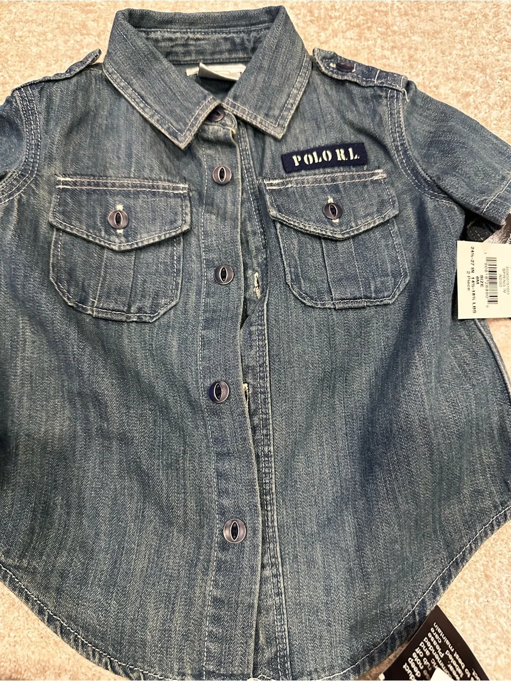 Polo by Ralph Lauren Girls' Denim Shirt & White Shorts Set - Navy Belt